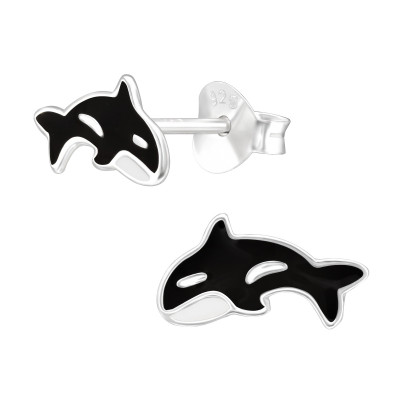 Children's Silver Orca Whale Ear Studs with Epoxy