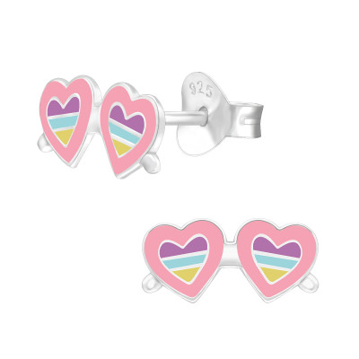 Children's Silver Heart Shades Ear Studs with Epoxy