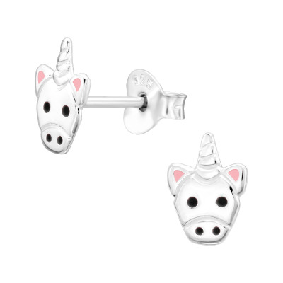 Children's Silver Unicorn Ear Studs with Epoxy