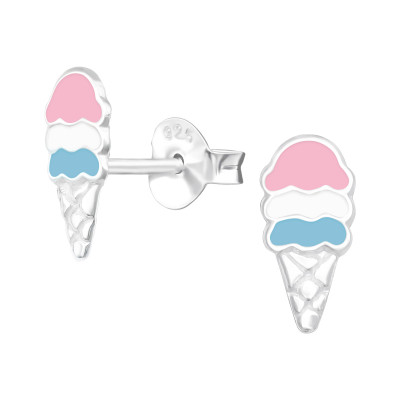 Children's Silver Ice Cream Ear Studs with Epoxy