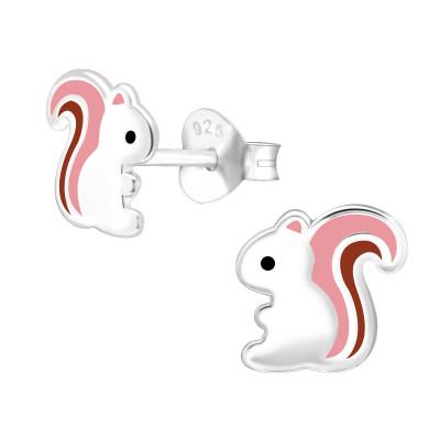 Children's Silver Squirrel Ear Studs with Epoxy