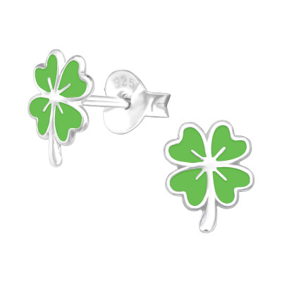 Children's Silver Clover Ear Studs with Epoxy