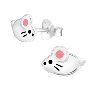 Children's Silver Mouse Ear Studs with Epoxy