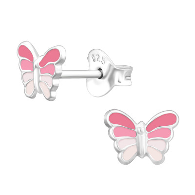 Children's Silver Butterfly Ear Studs with Epoxy