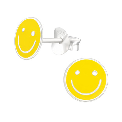 Children's Silver Smiley Ear Studs with Epoxy