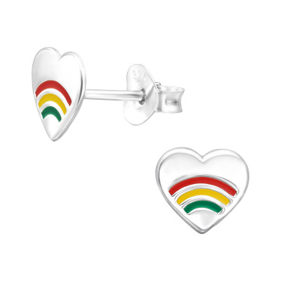 Children's Silver Heart Ear Studs with Epoxy