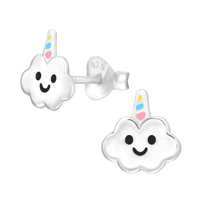 Children's Silver Cloud Ear Studs with Epoxy