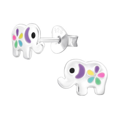 Children's Silver Elephant Ear Studs with Epoxy