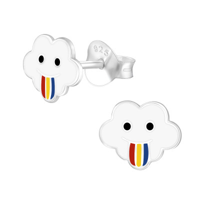 Children's Silver Cloud Ear Studs with Epoxy