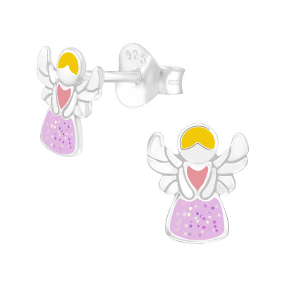 Children's Silver Angel Ear Studs with Epoxy