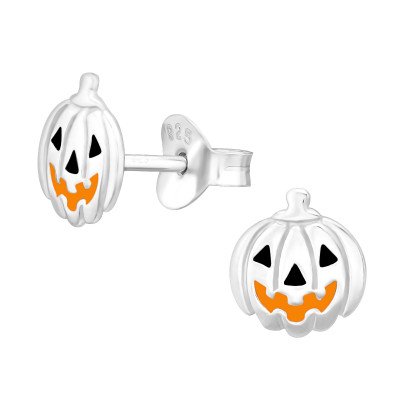 Children's Silver Pumpkin Ear Studs with Epoxy