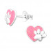 Children's Silver Heart and Paw Print Ear Studs with Epoxy