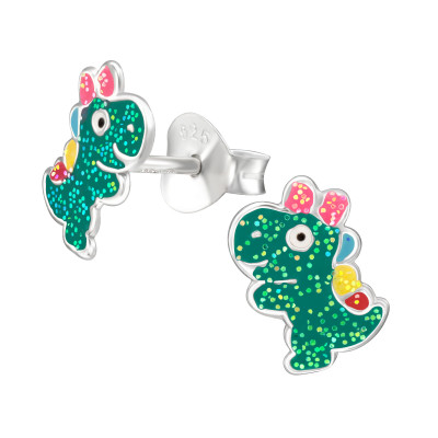 Children's Silver Dinosaur Ear Studs with Epoxy