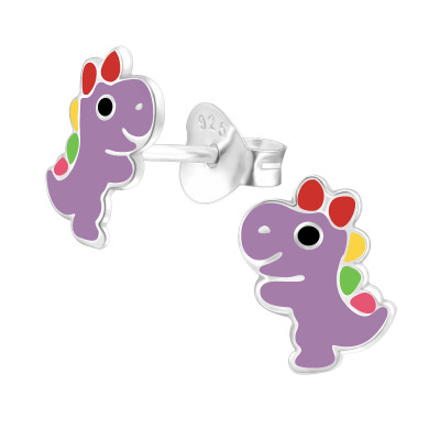 Children's Silver Dinosaur Ear Studs with Epoxy