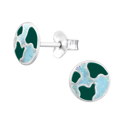 Children's Silver World Ear Studs with Epoxy