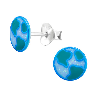 Children's Silver World Ear Studs with Epoxy