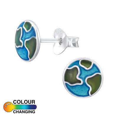 Earth Children's Sterling Silver Ear Studs with Mood Epoxy