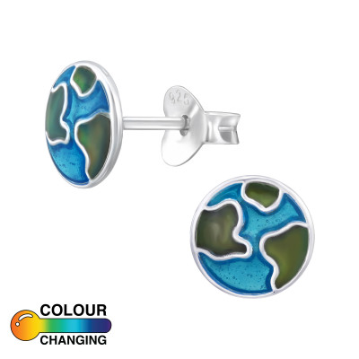 Earth Children's Sterling Silver Ear Studs with Mood Epoxy