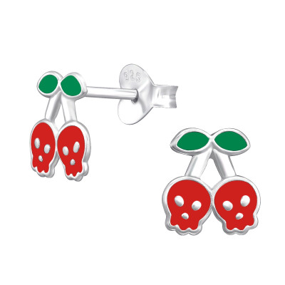 Children's Silver Cherry Ear Studs with Epoxy
