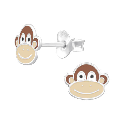 Children's Silver Monkey Ear Studs with Epoxy