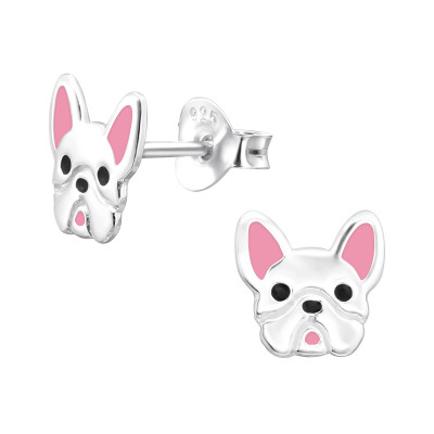 Children's Silver French Bulldog Ear Studs with Epoxy