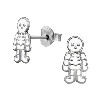 Children's Silver Skeleton Ear Studs with Epoxy