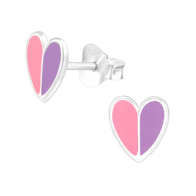 Children's Silver Heart Ear Studs with Epoxy