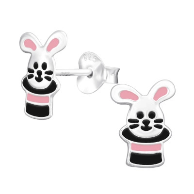 Children's Silver Rabbit Ear Studs with Epoxy