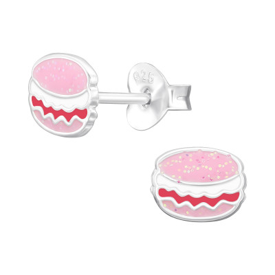 Children's Silver Macaron Ear Studs with Epoxy