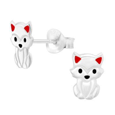 Children's Silver Cat Ear Studs with Epoxy