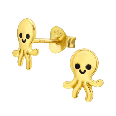 Children's Silver Octopus Ear Studs with Epoxy