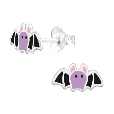 Children's Silver Bat Ear Studs with Epoxy