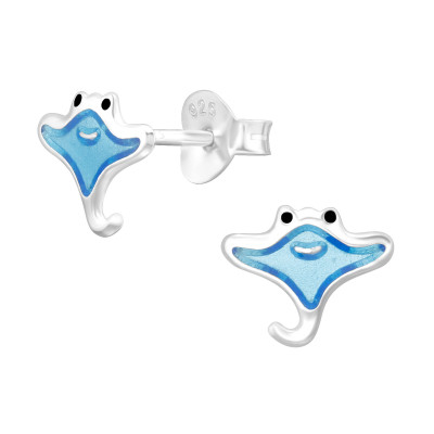 Children's Silver Stringray Ear Studs with Epoxy