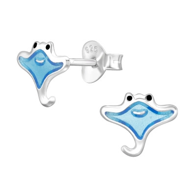 Children's Silver Stringray Ear Studs with Epoxy