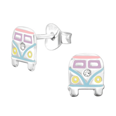 Children's Silver Van Ear Studs with Crystal and Epoxy