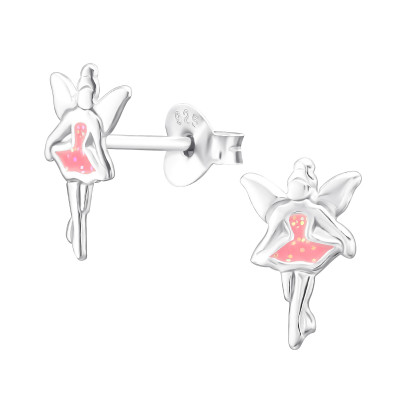 Children's Silver Angel Ear Studs with Epoxy