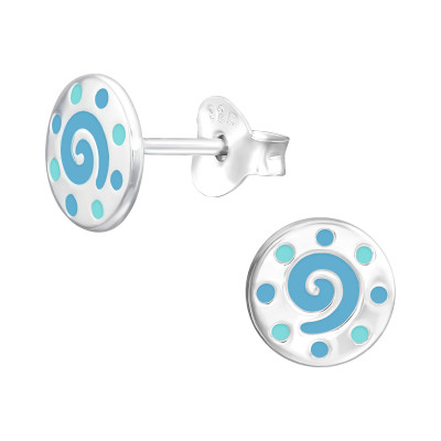 Children's Silver Spir Shell Ear Studs with Epoxy