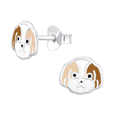 Children's Silver Dog Ear Studs with Epoxy