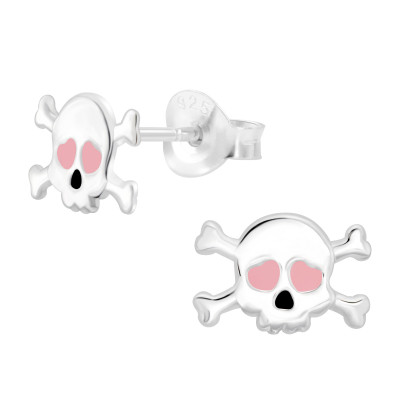 Children's Silver Skull Ear Studs with Epoxy