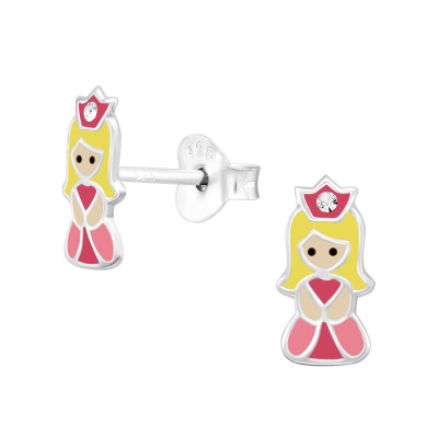 Children's Silver Angel Ear Studs with Crystal and Epoxy