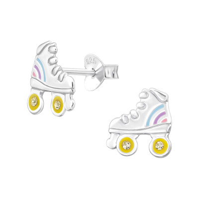 Roller Skate Children's Sterling Silver Ear Studs with Crystal and Epoxy