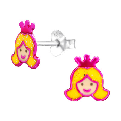 Children's Silver Angel Ear Studs with Epoxy