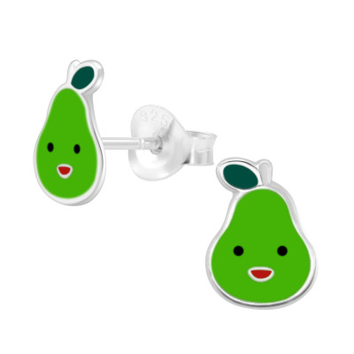 Children's Silver Pear Fruit Ear Studs with Epoxy