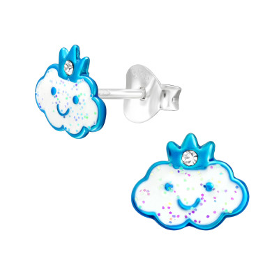 Children's Silver Cloud Ear Studs with Epoxy