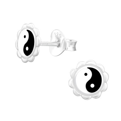 Children's Silver Yin-Yang Ear Studs with Epoxy