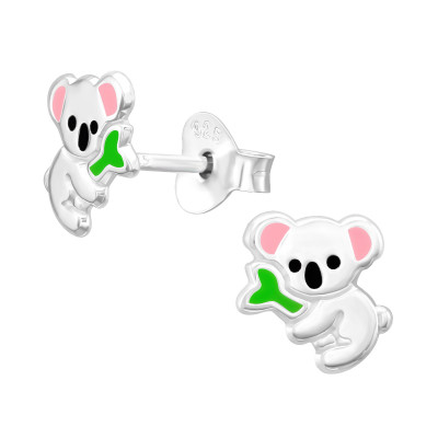 Children's Silver Koala Ear Studs with Epoxy