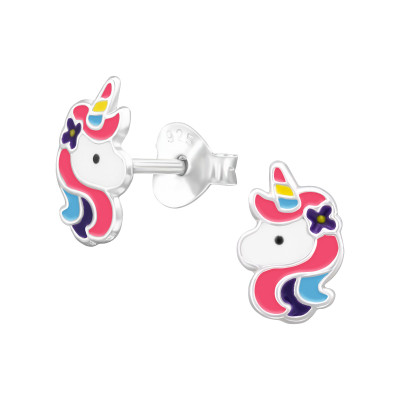 Unicorn Children's Sterling Silver Ear Studs with Epoxy