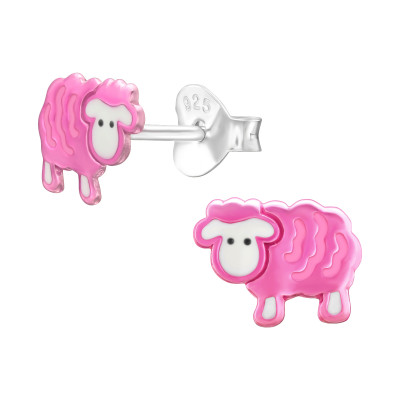 Children's Silver Sheep Ear Studs with Epoxy