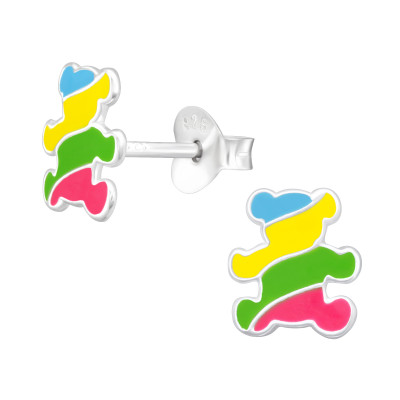 Children's Silver Bear Ear Studs with Epoxy