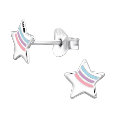 Children's Silver Star Ear Studs with Epoxy